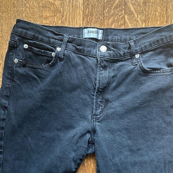 AGOLDE Toni raw Hem Slim Straight Mid Rise Jean Feral Black 30 - Picture 9 of 11
